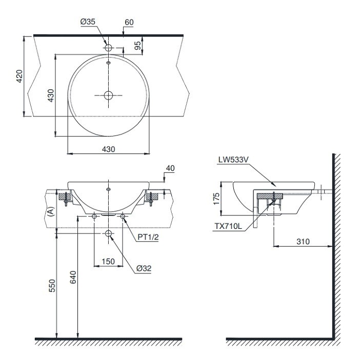 Chậu Rửa Lavabo Toto LT533R#XW Đặt Bàn